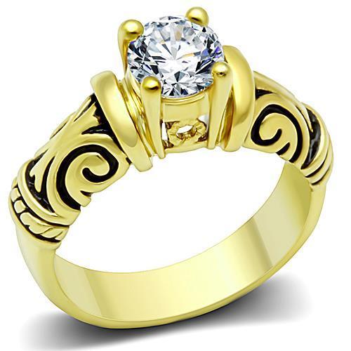 TK1377 - IP Gold(Ion Plating) Stainless Steel Ring with AAA Grade CZ  in Clear - Joyeria Lady