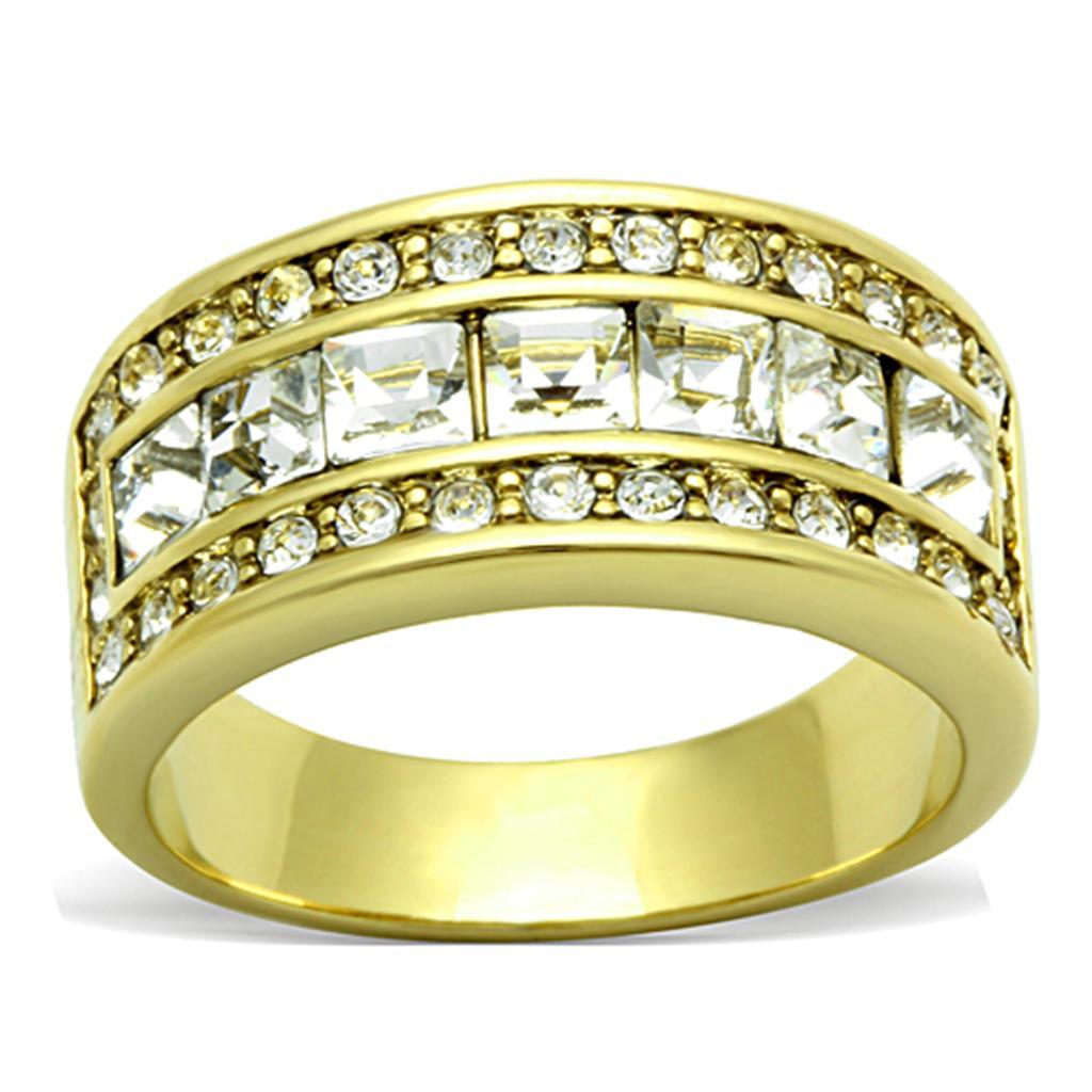 TK1386 - IP Gold(Ion Plating) Stainless Steel Ring with Top Grade Crystal  in Clear - Joyeria Lady