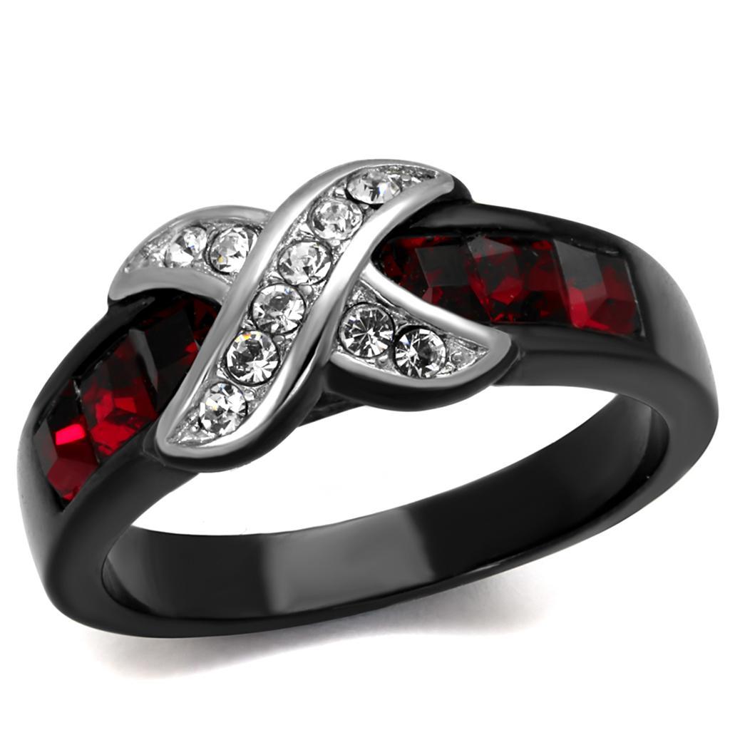 TK1388J - Two-Tone IP Black Stainless Steel Ring with Top Grade Crystal  in Siam - Joyeria Lady