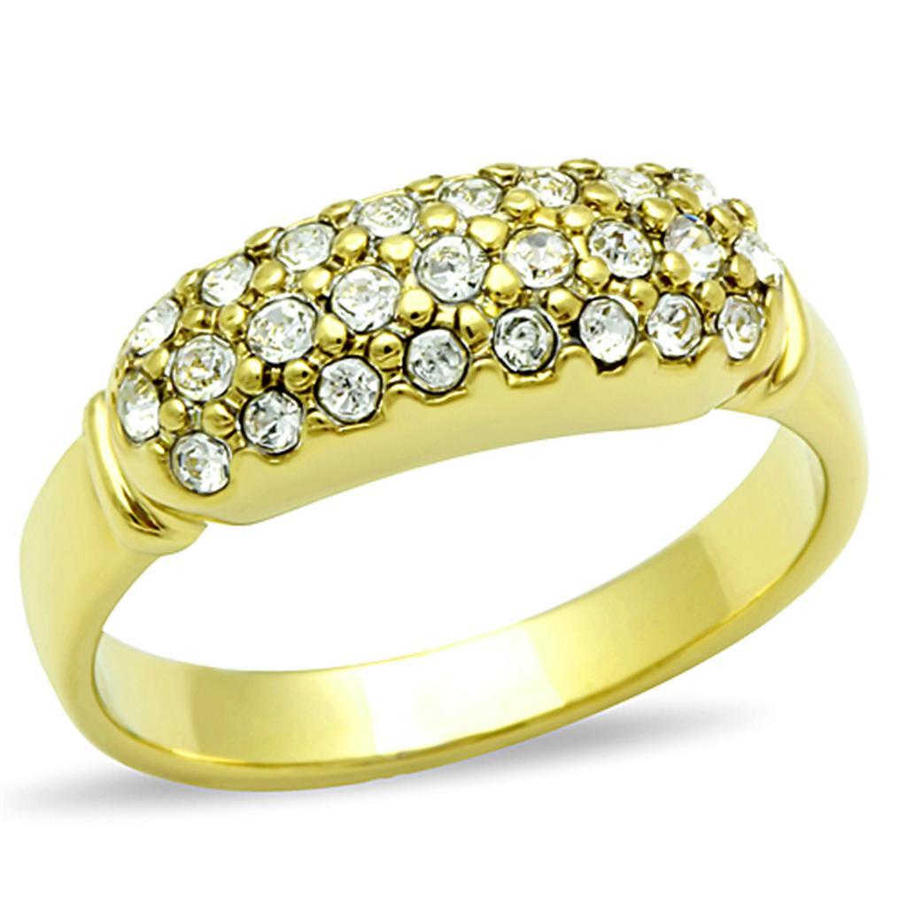 TK1389 - IP Gold(Ion Plating) Stainless Steel Ring with Top Grade Crystal  in Clear - Joyeria Lady