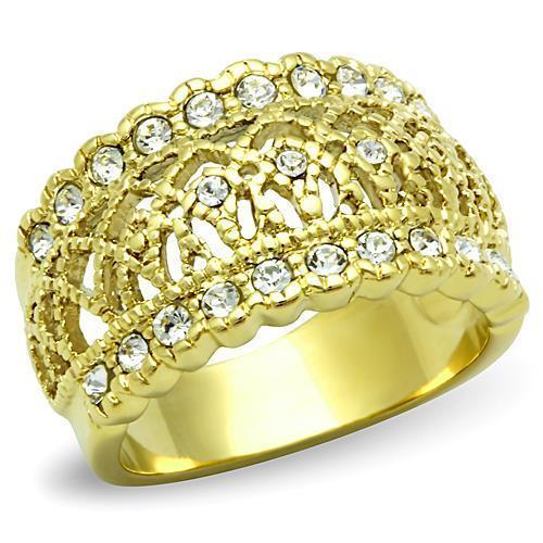 TK1393 - IP Gold(Ion Plating) Stainless Steel Ring with Top Grade Crystal  in Clear - Joyeria Lady