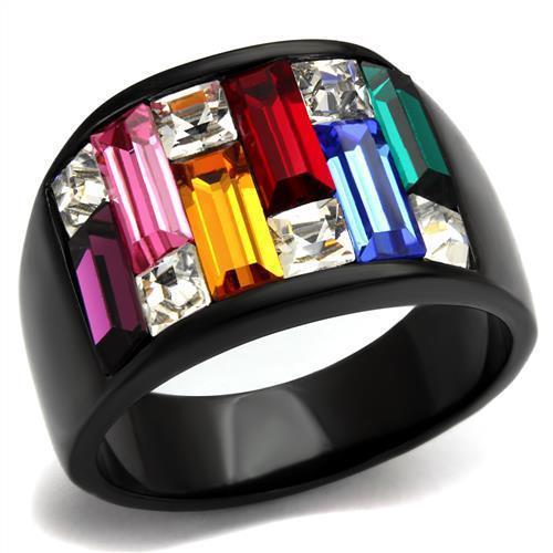 TK1397J - IP Black(Ion Plating) Stainless Steel Ring with Top Grade Crystal  in Multi Color - Joyeria Lady