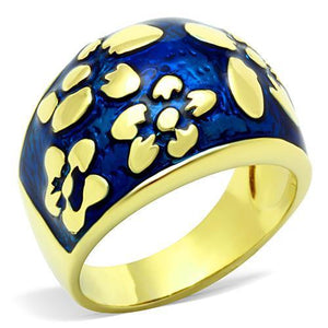 TK1399 - IP Gold(Ion Plating) Stainless Steel Ring with Epoxy  in Capri Blue - Joyeria Lady