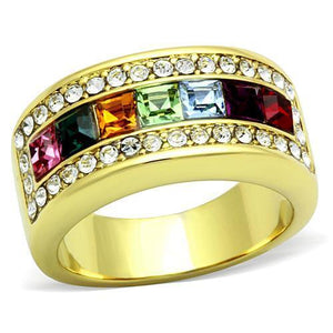 TK1402 - IP Gold(Ion Plating) Stainless Steel Ring with Top Grade Crystal  in Multi Color - Joyeria Lady