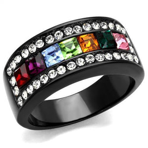 TK1402J - IP Black(Ion Plating) Stainless Steel Ring with Top Grade Crystal  in Multi Color - Joyeria Lady
