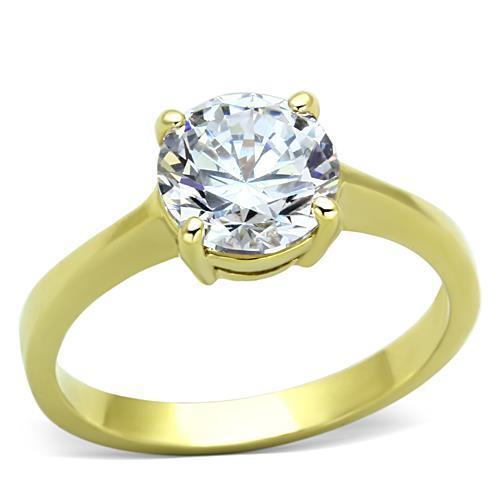 TK1405 - IP Gold(Ion Plating) Stainless Steel Ring with AAA Grade CZ  in Clear - Joyeria Lady