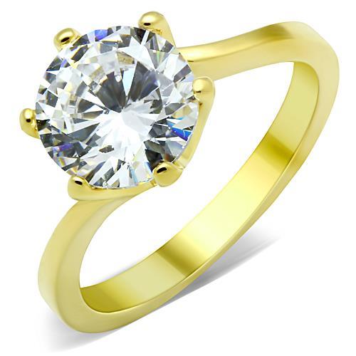 TK1406 - IP Gold(Ion Plating) Stainless Steel Ring with AAA Grade CZ  in Clear - Joyeria Lady