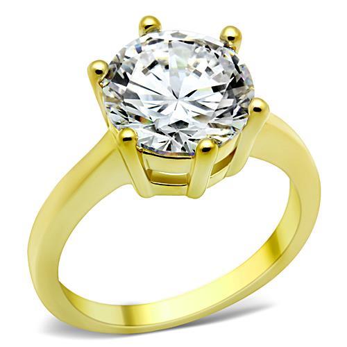 TK1407 - IP Gold(Ion Plating) Stainless Steel Ring with AAA Grade CZ  in Clear - Joyeria Lady