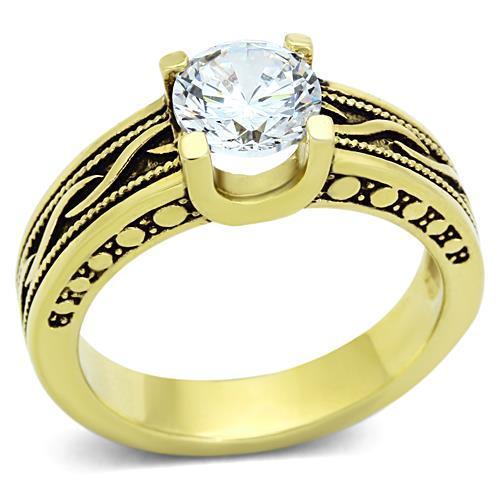 TK1410 - IP Gold(Ion Plating) Stainless Steel Ring with AAA Grade CZ  in Clear - Joyeria Lady