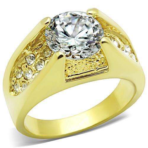 TK1411 - IP Gold(Ion Plating) Stainless Steel Ring with AAA Grade CZ  in Clear - Joyeria Lady