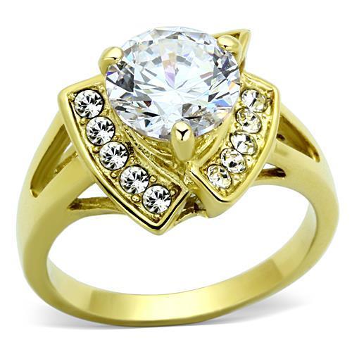 TK1412 - IP Gold(Ion Plating) Stainless Steel Ring with AAA Grade CZ  in Clear - Joyeria Lady