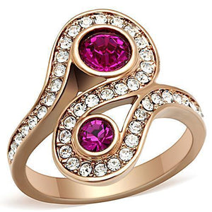 TK1413 - IP Rose Gold(Ion Plating) Stainless Steel Ring with Top Grade Crystal  in Fuchsia - Joyeria Lady