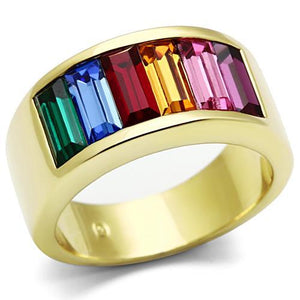 TK1415 - IP Gold(Ion Plating) Stainless Steel Ring with Top Grade Crystal  in Multi Color - Joyeria Lady