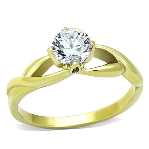 TK1416 - IP Gold(Ion Plating) Stainless Steel Ring with AAA Grade CZ  in Clear - Joyeria Lady