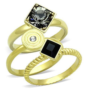 TK1417 - IP Gold(Ion Plating) Stainless Steel Ring with Top Grade Crystal  in Jet - Joyeria Lady