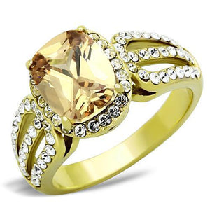 TK1418 - IP Gold(Ion Plating) Stainless Steel Ring with AAA Grade CZ  in Champagne - Joyeria Lady