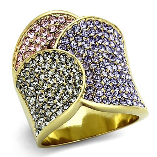 TK1420 - IP Gold(Ion Plating) Stainless Steel Ring with Top Grade Crystal  in Multi Color - Joyeria Lady