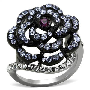 TK1422 - Two-Tone IP Black Stainless Steel Ring with Top Grade Crystal  in Amethyst - Joyeria Lady