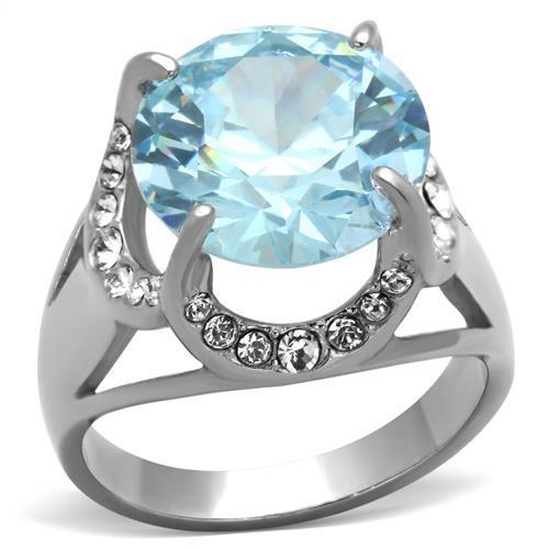 TK1423 - High polished (no plating) Stainless Steel Ring with AAA Grade CZ  in Sea Blue - Joyeria Lady