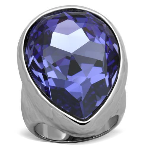 TK1426 - High polished (no plating) Stainless Steel Ring with Top Grade Crystal  in Tanzanite - Joyeria Lady