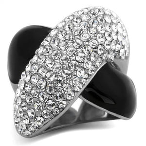 TK1427 - High polished (no plating) Stainless Steel Ring with Top Grade Crystal  in Clear - Joyeria Lady