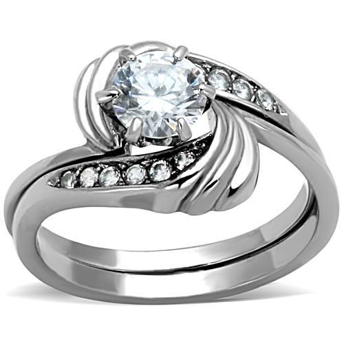 TK1429 - High polished (no plating) Stainless Steel Ring with AAA Grade CZ  in Clear - Joyeria Lady