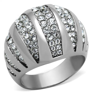 TK1430 - High polished (no plating) Stainless Steel Ring with Top Grade Crystal  in Clear - Joyeria Lady