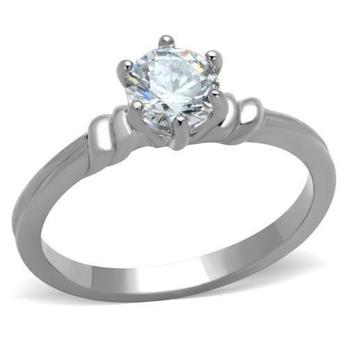 TK1431 - High polished (no plating) Stainless Steel Ring with AAA Grade CZ  in Clear - Joyeria Lady