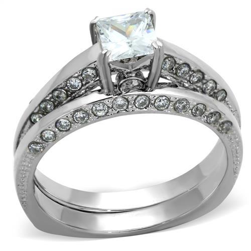 TK1435 - High polished (no plating) Stainless Steel Ring with AAA Grade CZ  in Clear - Joyeria Lady