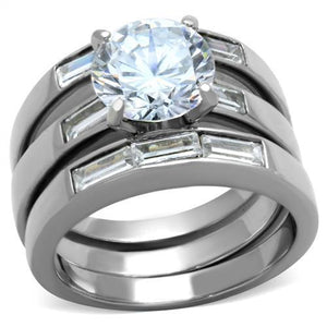 TK1436 - High polished (no plating) Stainless Steel Ring with AAA Grade CZ  in Clear - Joyeria Lady