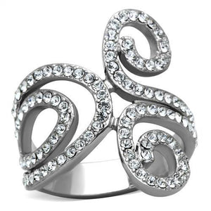 TK1437 - High polished (no plating) Stainless Steel Ring with Top Grade Crystal  in Clear - Joyeria Lady