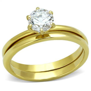 TK1439 - IP Gold(Ion Plating) Stainless Steel Ring with AAA Grade CZ  in Clear - Joyeria Lady