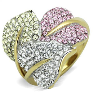 TK1441 - Two-Tone IP Gold (Ion Plating) Stainless Steel Ring with Top Grade Crystal  in Multi Color - Joyeria Lady
