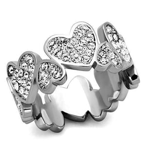 TK1443 - High polished (no plating) Stainless Steel Ring with Top Grade Crystal  in Clear - Joyeria Lady
