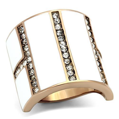 TK1444 - IP Rose Gold(Ion Plating) Stainless Steel Ring with Top Grade Crystal  in Clear - Joyeria Lady