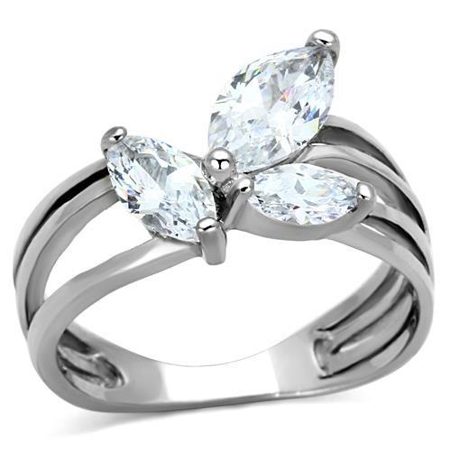 TK1445 - High polished (no plating) Stainless Steel Ring with AAA Grade CZ  in Clear - Joyeria Lady