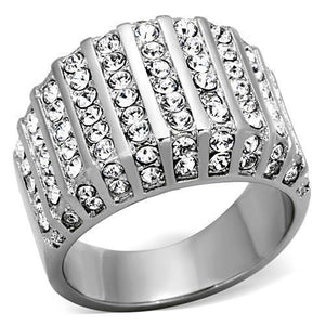 TK1447 - High polished (no plating) Stainless Steel Ring with Top Grade Crystal  in Clear - Joyeria Lady
