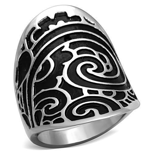 TK1448 - High polished (no plating) Stainless Steel Ring with Epoxy  in Jet - Joyeria Lady