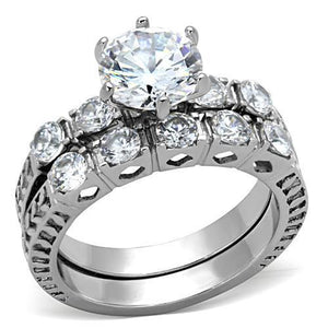 TK1450 - High polished (no plating) Stainless Steel Ring with AAA Grade CZ  in Clear - Joyeria Lady