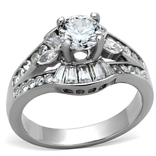 TK1451 - High polished (no plating) Stainless Steel Ring with AAA Grade CZ  in Clear - Joyeria Lady