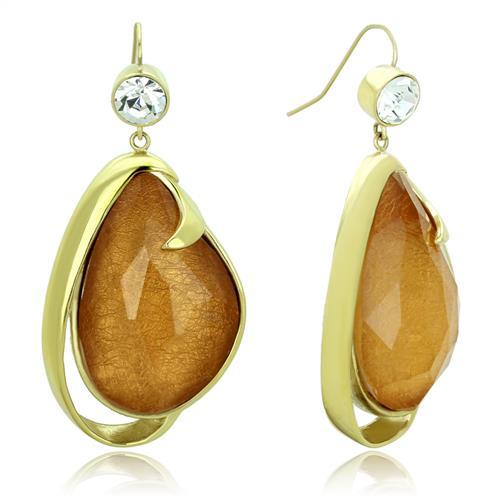 TK1483 IP Gold(Ion Plating) Stainless Steel Earrings with Synthetic in Clear - Joyeria Lady