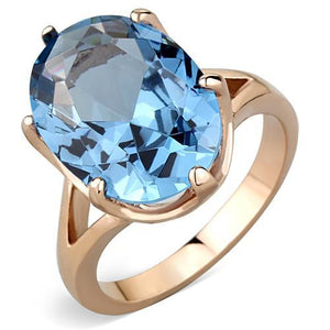 TK1484 - IP Rose Gold(Ion Plating) Stainless Steel Ring with Synthetic Spinel in London Blue - Joyeria Lady