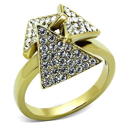 TK1485 - IP Gold(Ion Plating) Stainless Steel Ring with Top Grade Crystal  in Clear - Joyeria Lady
