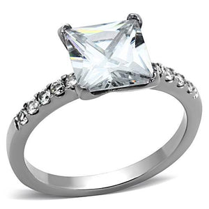 TK1486 - High polished (no plating) Stainless Steel Ring with AAA Grade CZ  in Clear - Joyeria Lady