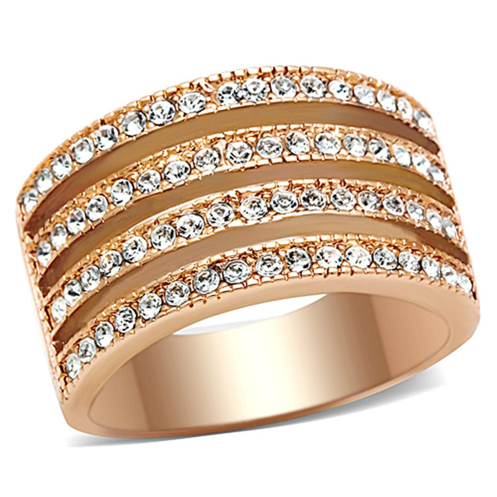 TK1492 IP Rose Gold(Ion Plating) Stainless Steel Ring with AAA Grade CZ in Clear