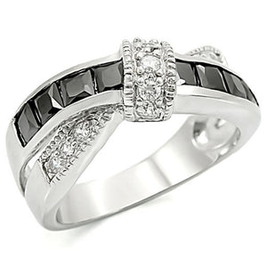 TK1494 - High polished (no plating) Stainless Steel Ring with AAA Grade CZ  in Jet - Joyeria Lady
