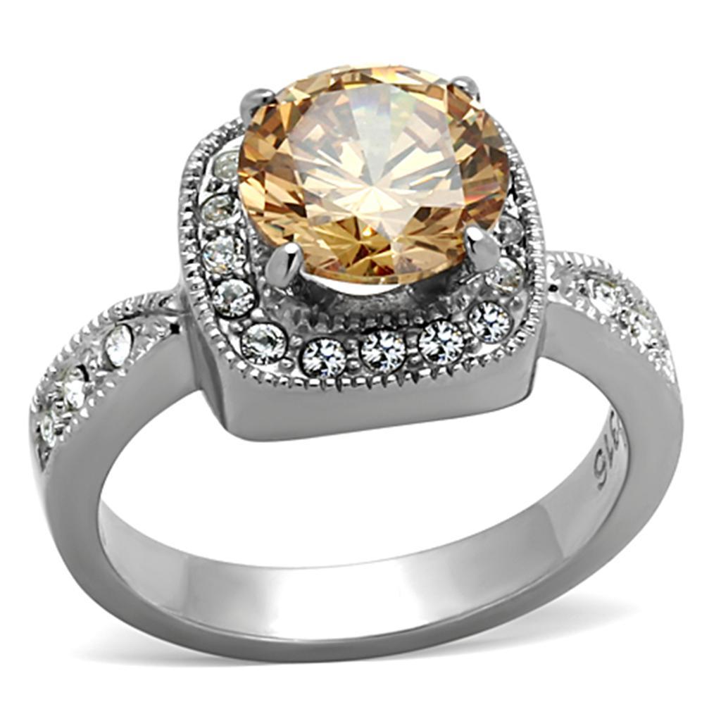 TK1495 - High polished (no plating) Stainless Steel Ring with AAA Grade CZ  in Champagne - Joyeria Lady