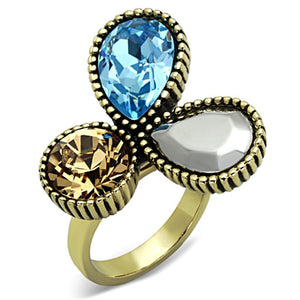 TK1496 - IP Gold(Ion Plating) Stainless Steel Ring with Top Grade Crystal  in Multi Color - Joyeria Lady