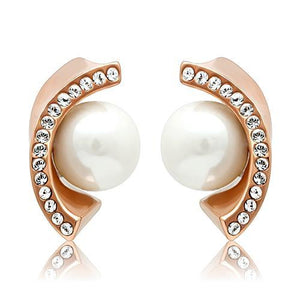 TK1510 IP Rose Gold(Ion Plating) Stainless Steel Earrings with Synthetic in White - Joyeria Lady