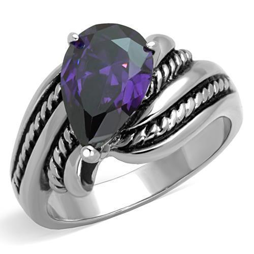 TK1515 - High polished (no plating) Stainless Steel Ring with AAA Grade CZ  in Amethyst - Joyeria Lady